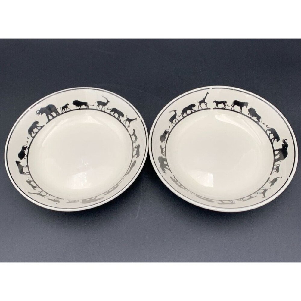 American Atelier Bowls Safari Serengeti Black White Set Of‎ 2 Wild Animals
